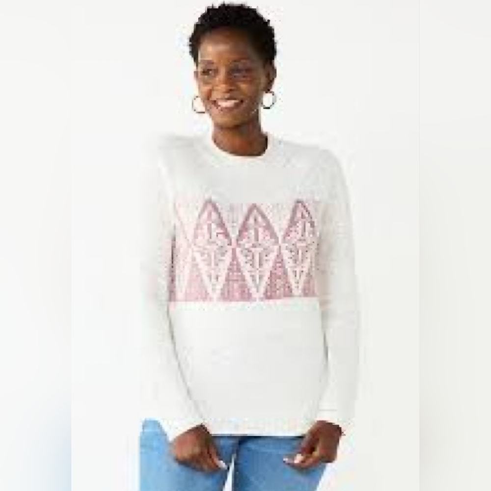 Women's soft & cozy Croft & Barrow White Pink Fair Isle sweater size Small